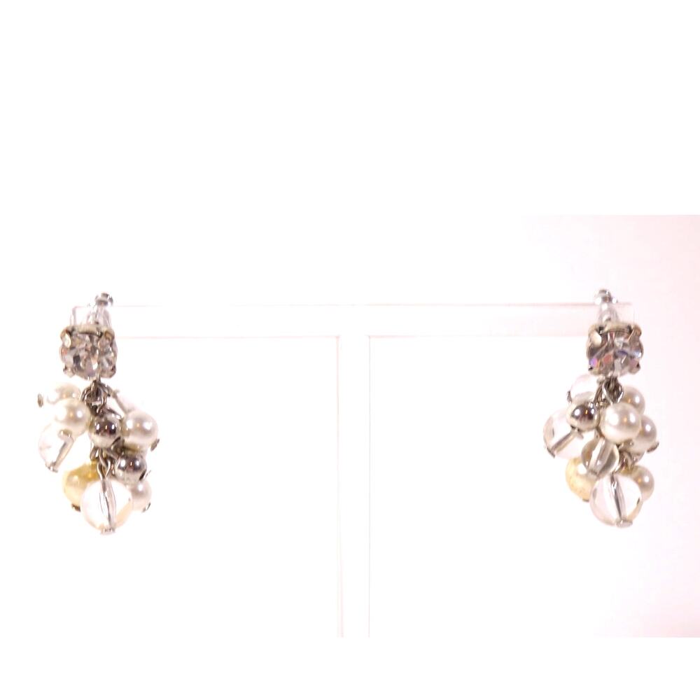 Designer Women's Lucite Pearl Cluster Crystal Gemstone Drop Earrings NWOT 98